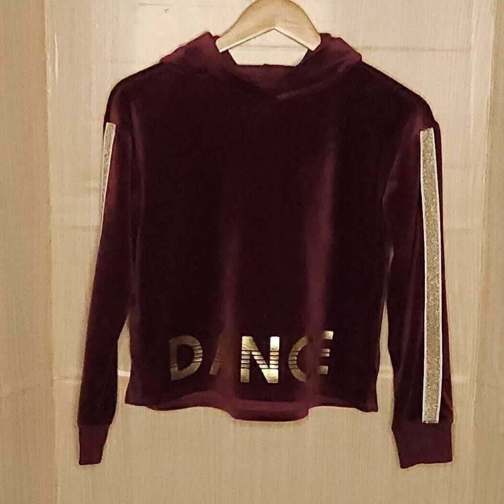 Justice Maroon Gold Velour Hooded Dance Sweatshirt 12